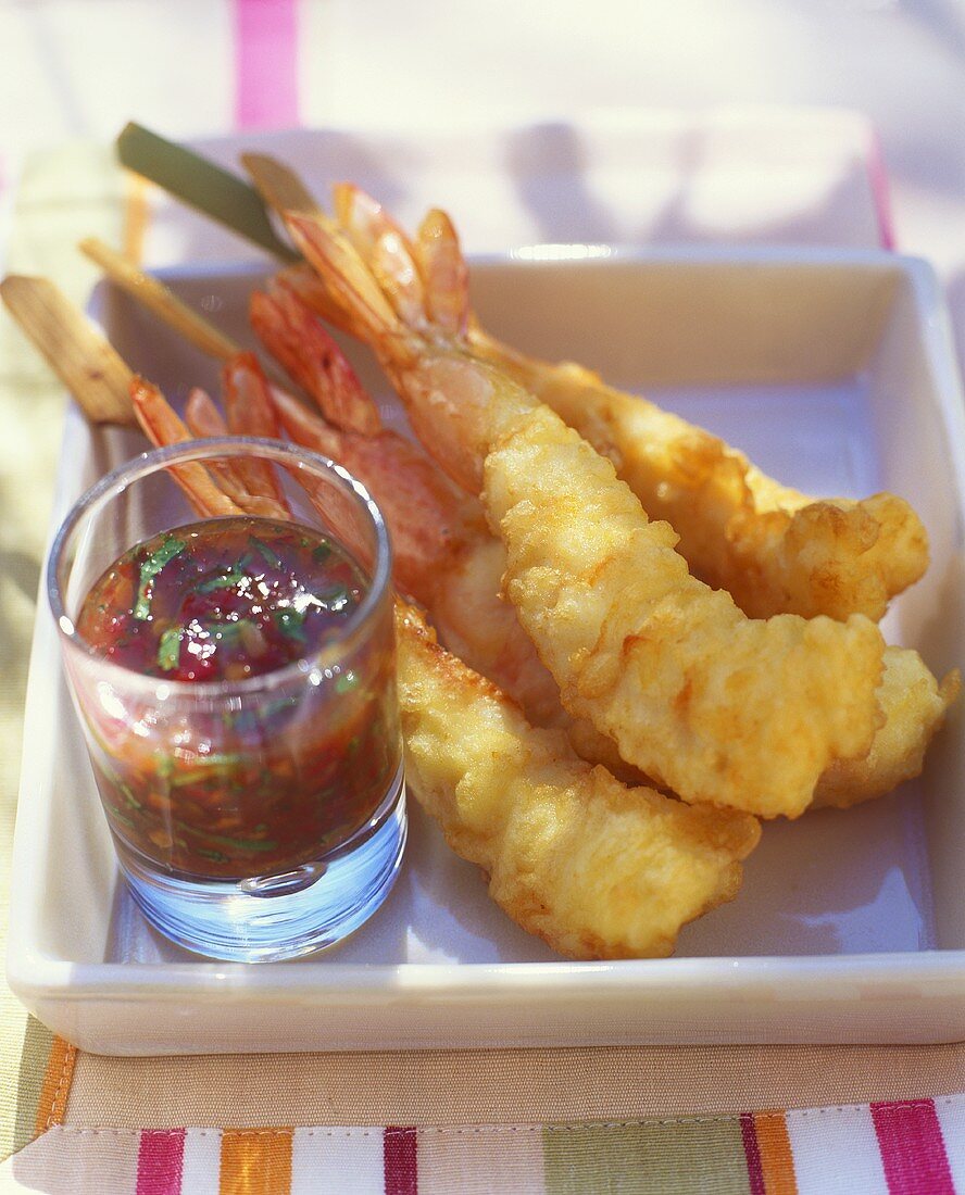 Shrimp tempura with chilli dip