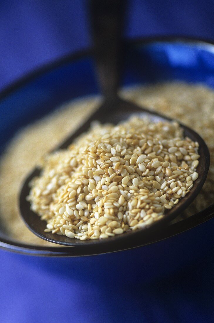 Sesame seeds on a spoon