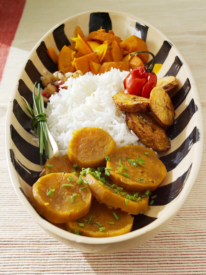 Three exotic vegetables with rice