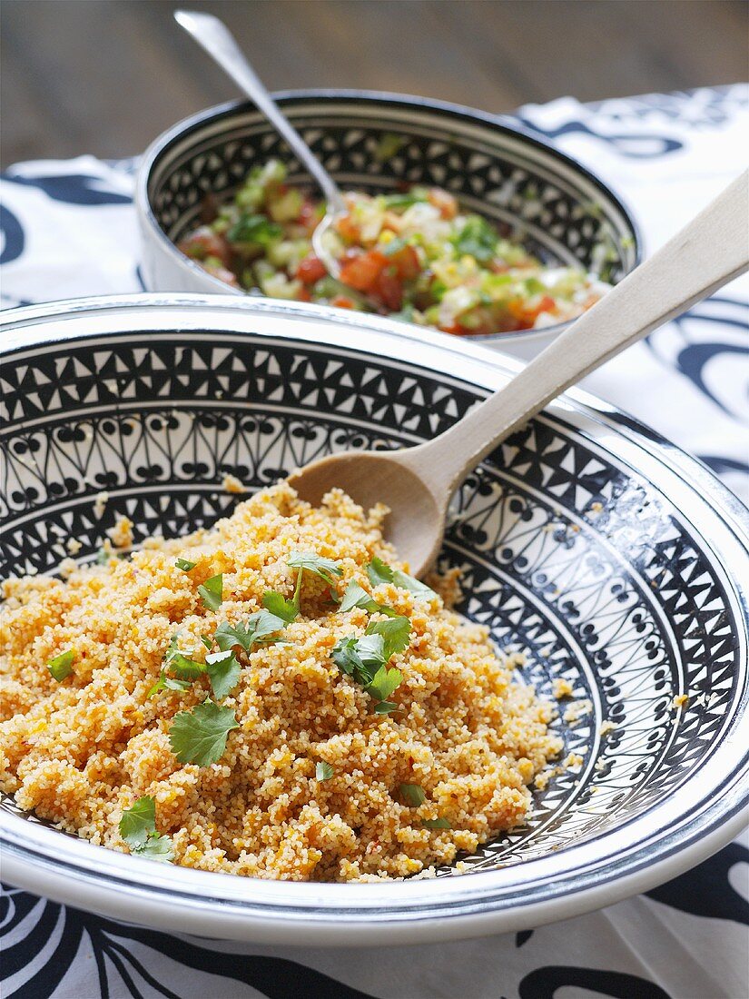 Carrot couscous with fresh parsley and salad