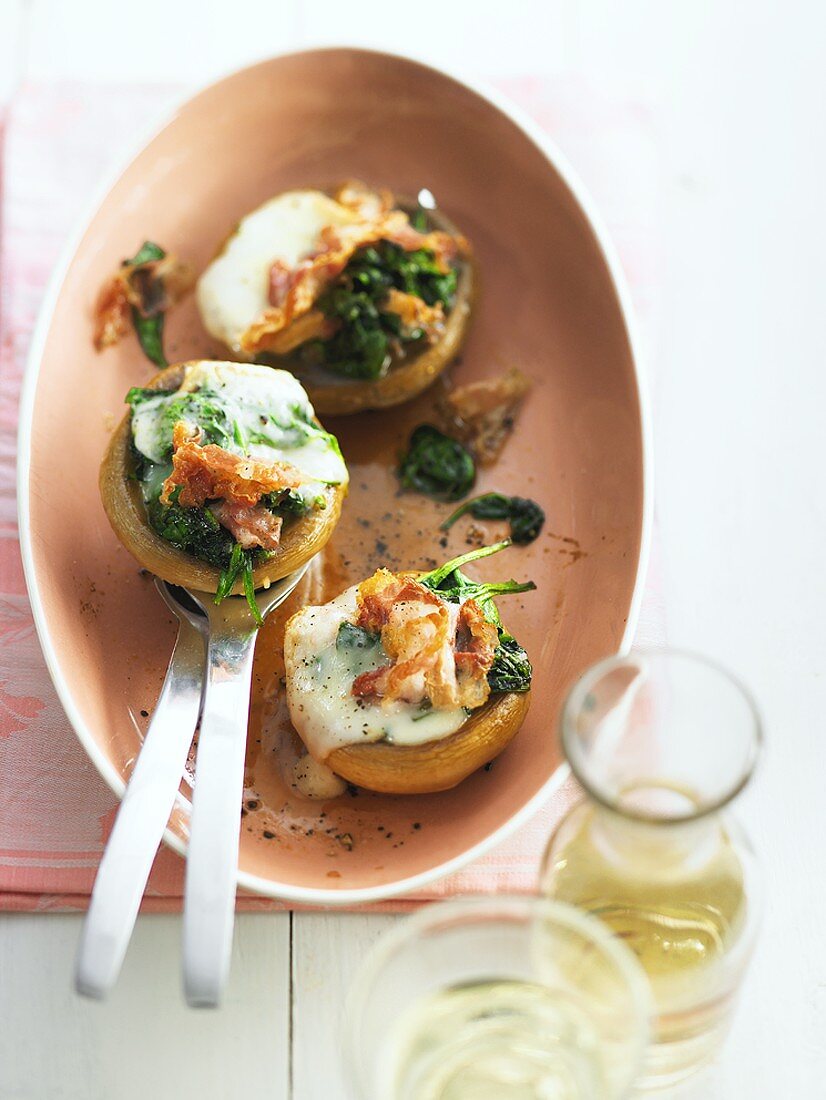 Mushrooms stuffed with bacon and spinach