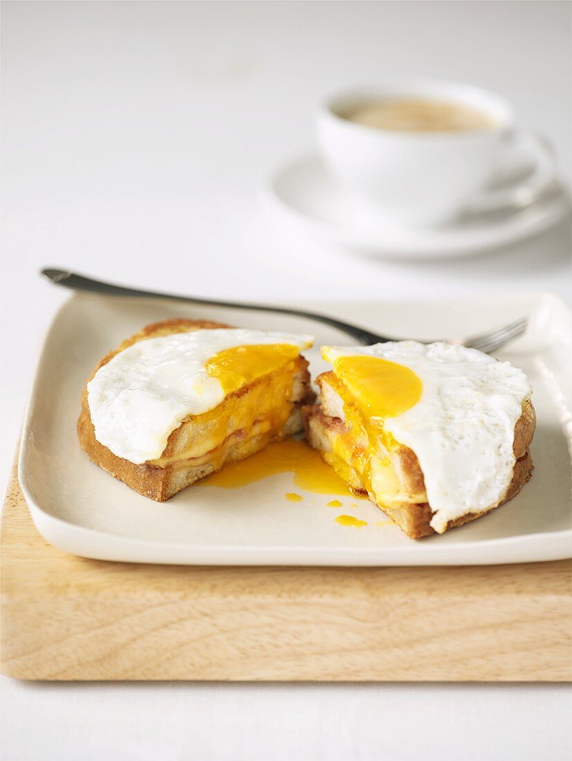 Ham and cheese sandwich with fried egg