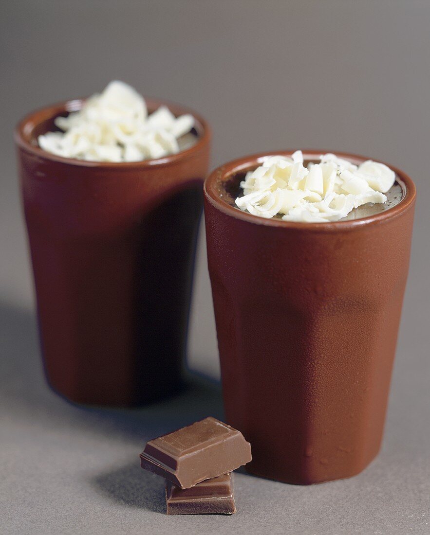 Mousse au chocolat in two beakers