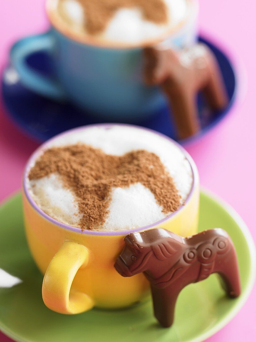 Cocoa with horse shape in the froth