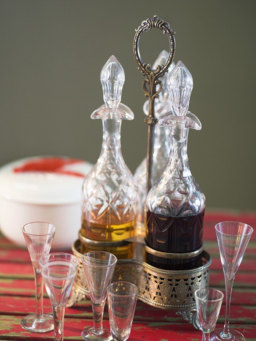 Various liqueurs and glasses