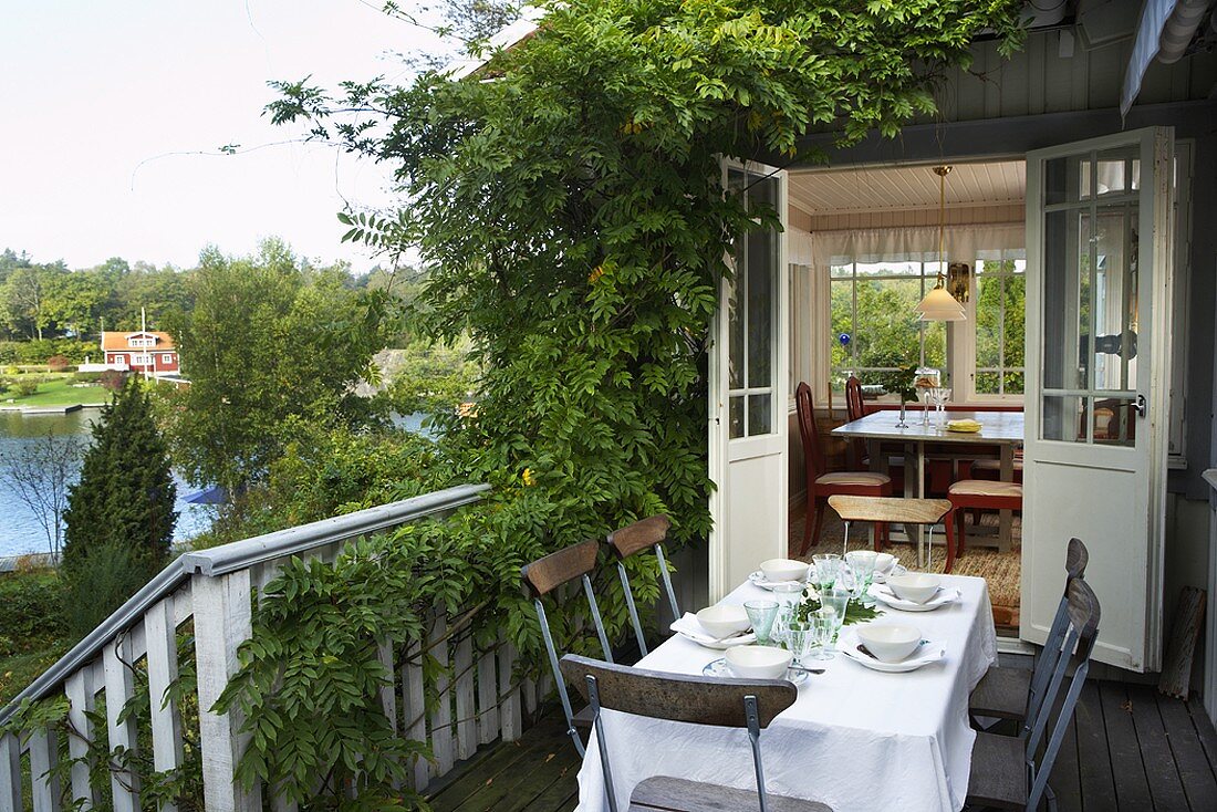 Laid table on a veranda