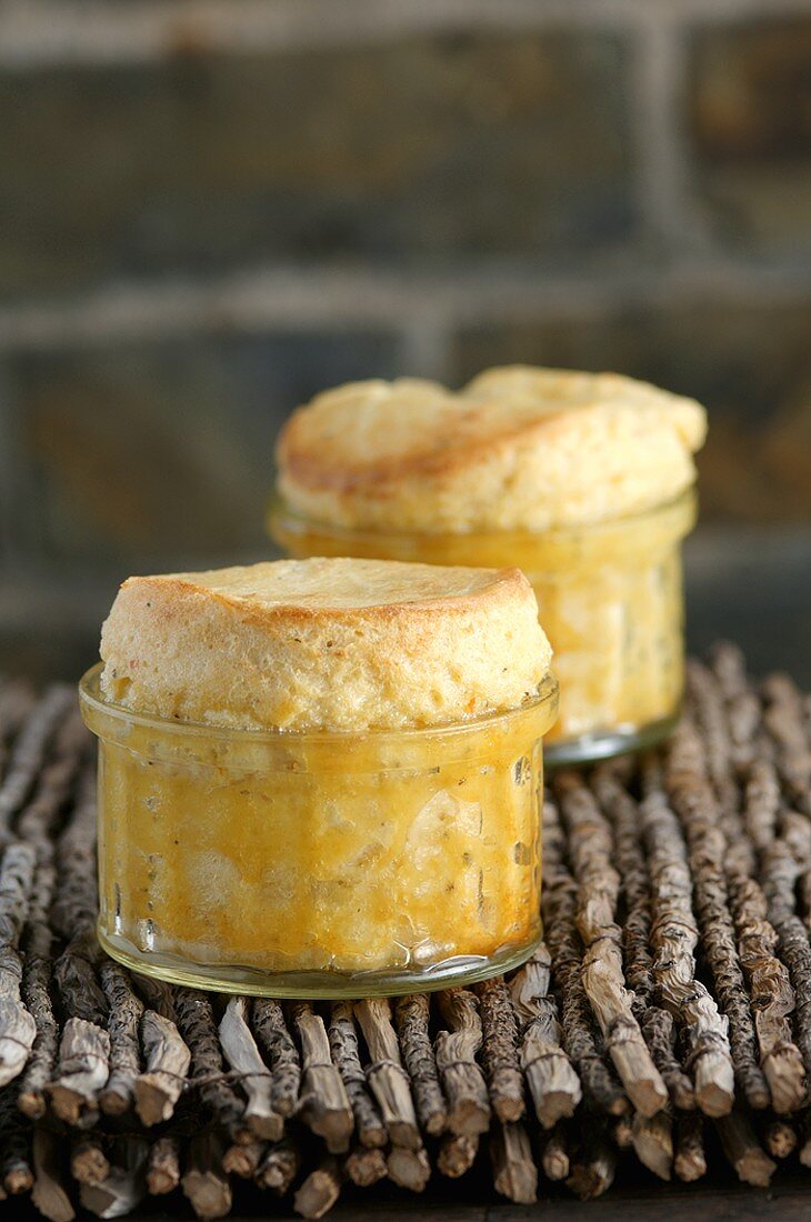 Two cheese soufflés with garlic