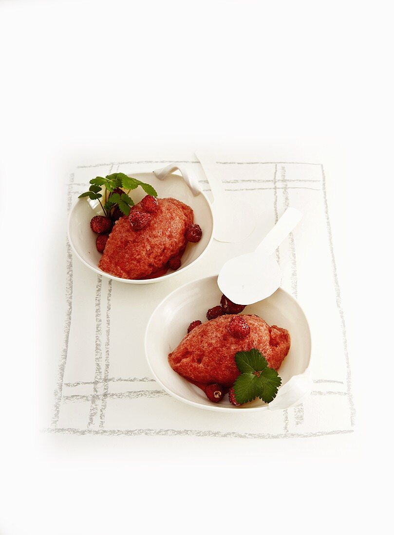 Erdbeer-Sorbet in zwei Schälchen
