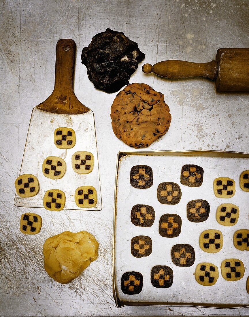 Checkerboard cookies with dough