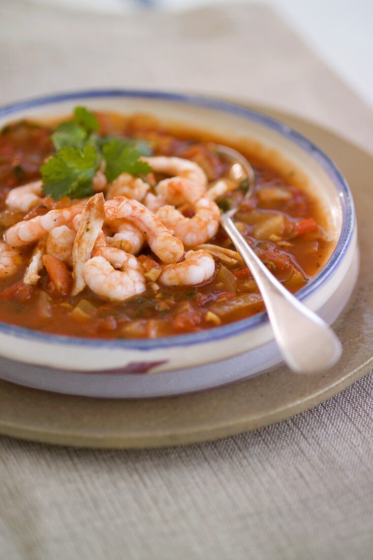 Spicy chicken soup with shrimps