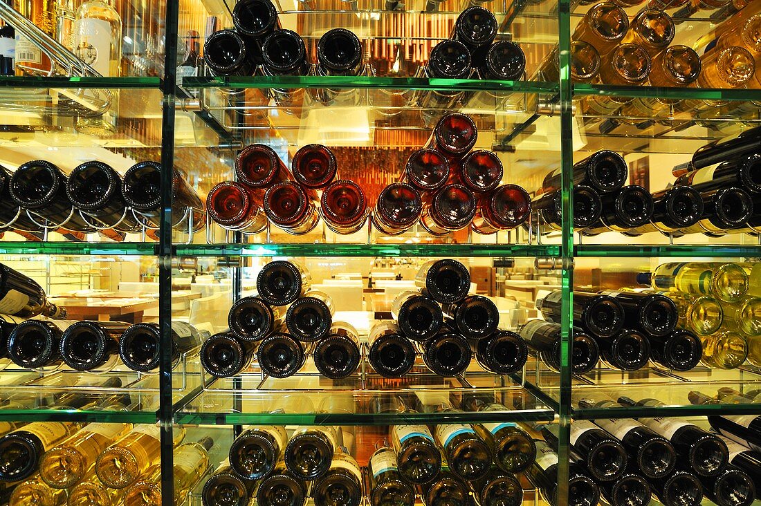 Wine bottles in a wine rack