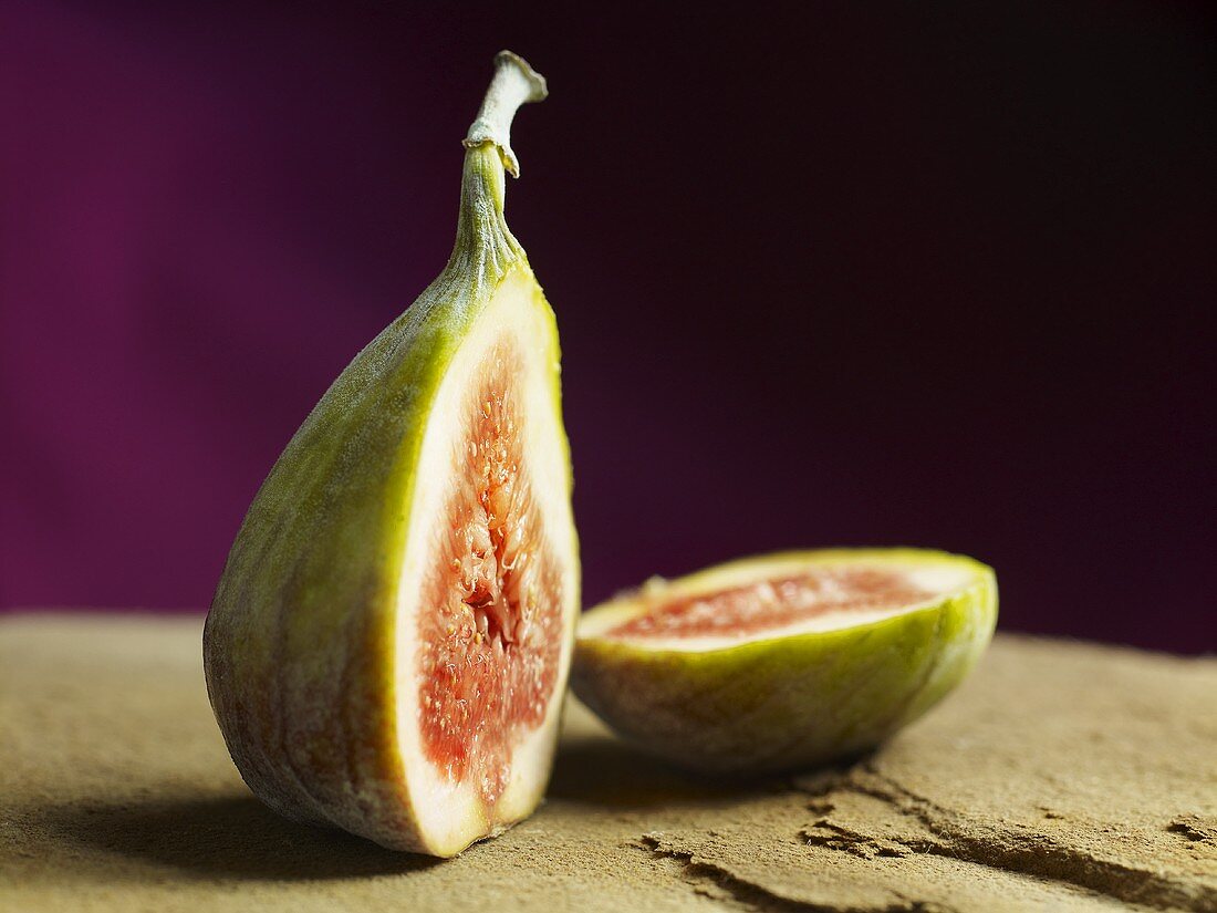 A ripe fig cut open