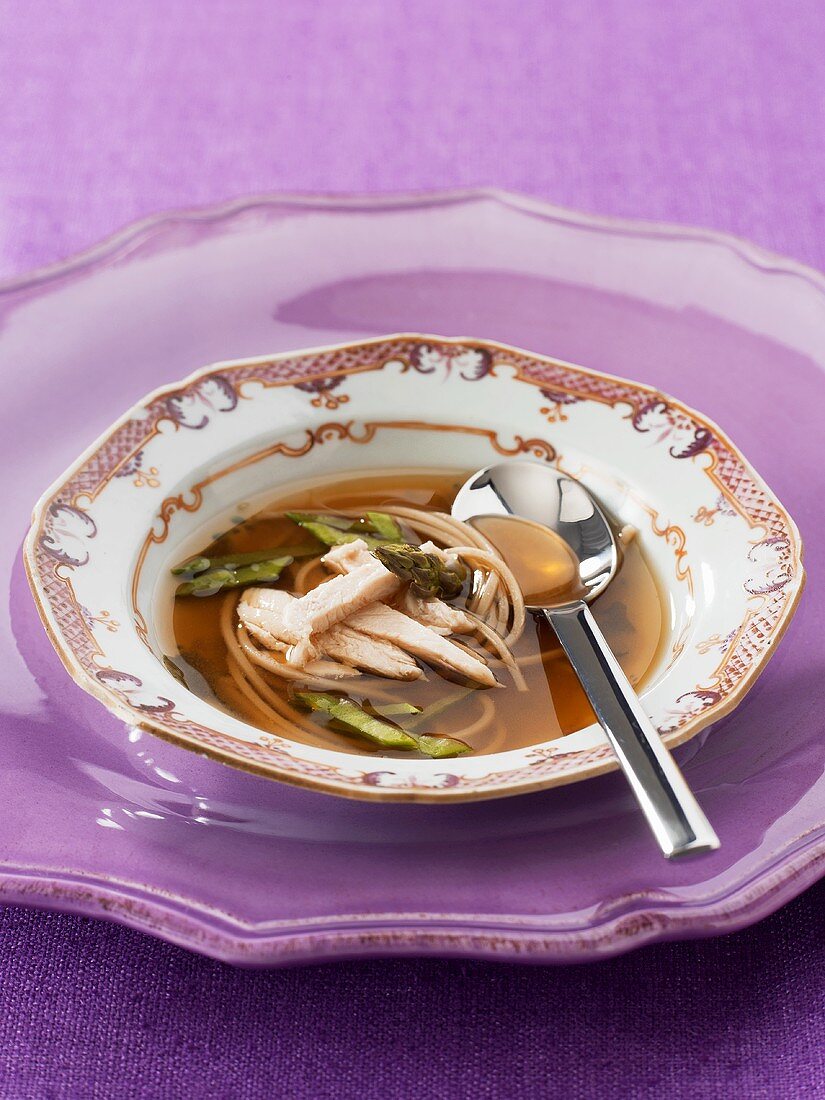 Miso soup with chicken and noodles