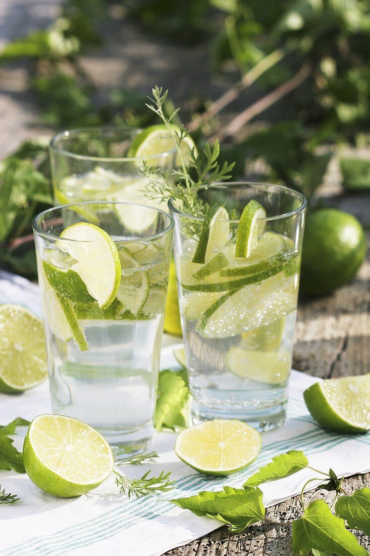 Three glasses of lime water with wormwood