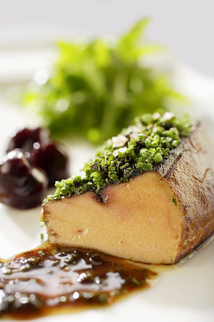 Roast goose liver with chive crust