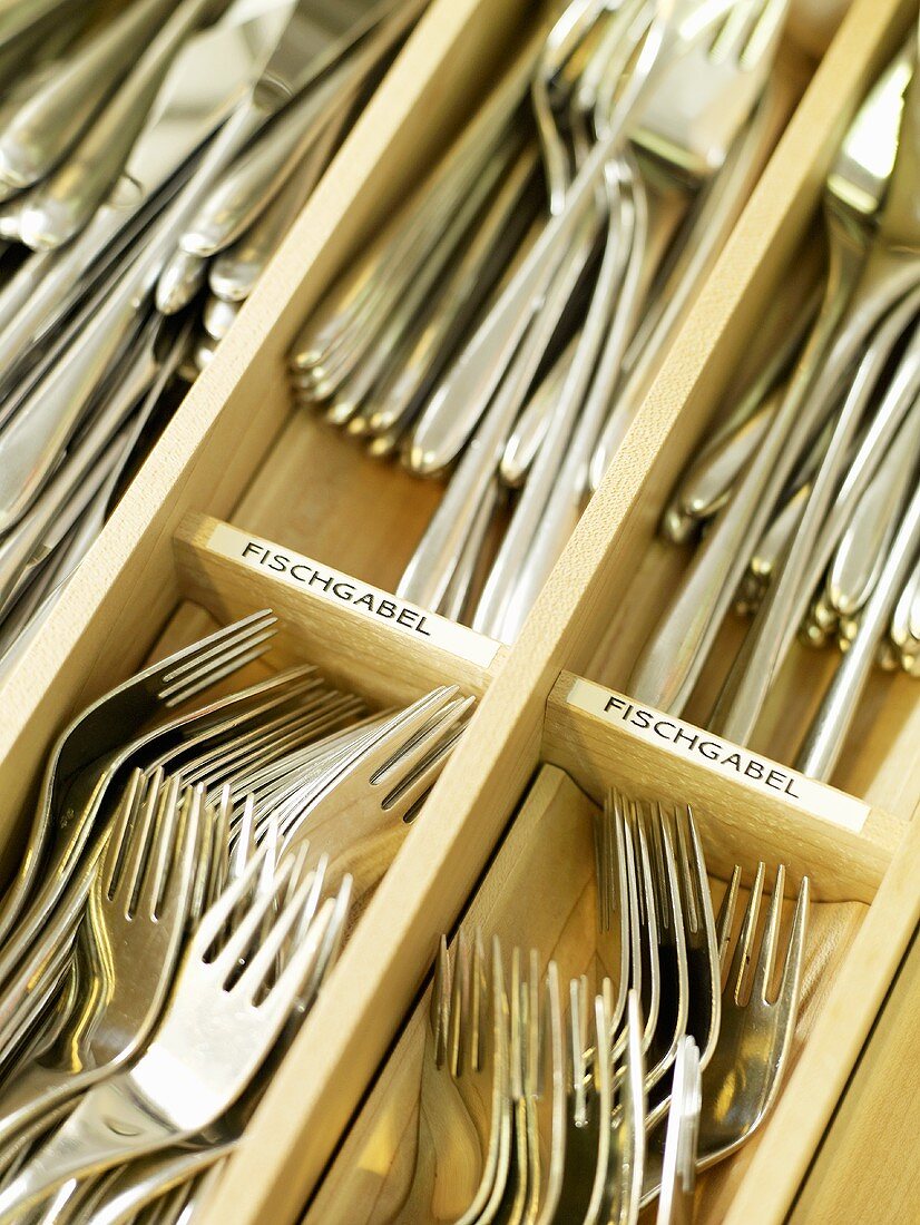 Cutlery in a cutlery drawer