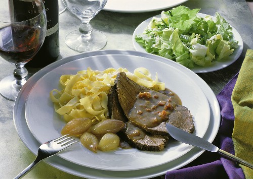 Braised Beef with Ribbon Pasta & Salad