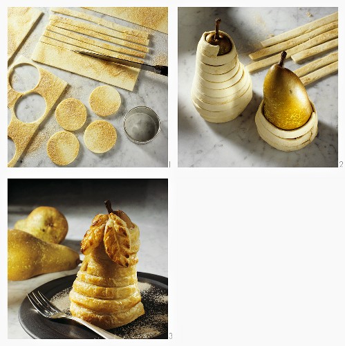 Making pear in pastry rings 