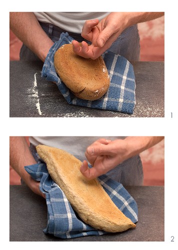 Tapping loaves of bread to check they are baked