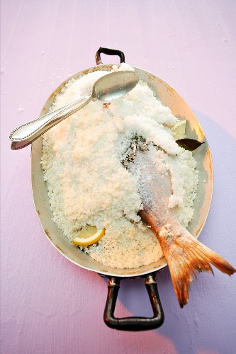 Stuffed fish in a salt crust