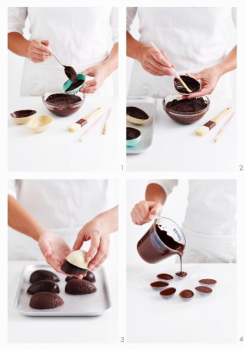 Making chocolate surprise eggs for Easter