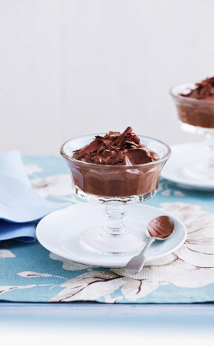 Chocolate mousse in a glass bowl