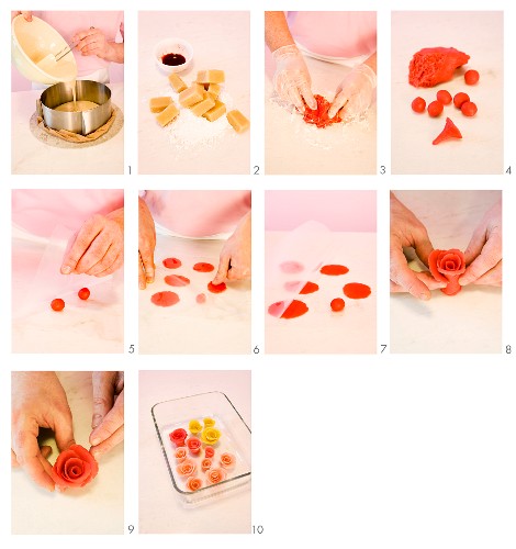 Marzipan roses being made