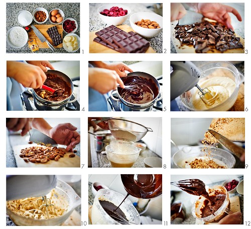 Brownie-Schokoladen-Tarte mit Himbeeren zubereiten