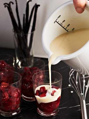 Red berry compote with custard