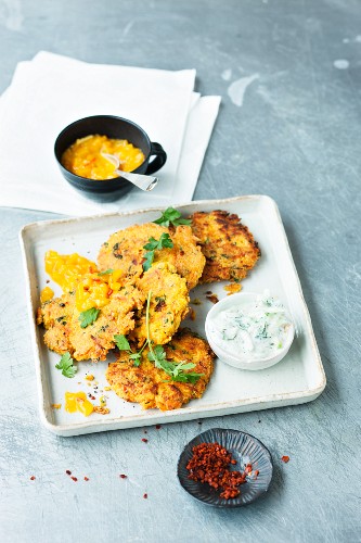 Carrot fritters with a dip