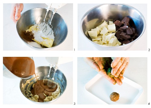 Chocolate and cinnamon truffles being made