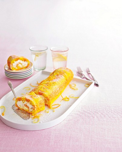 Cut citrus chessboard roll on serving platter