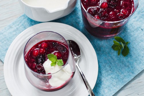 Red berry compote with a vegan almond cream