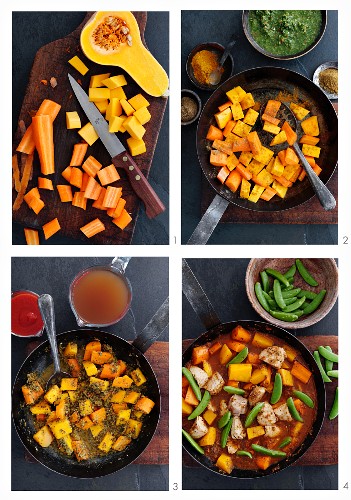 Turkey curry with butternut squash being made