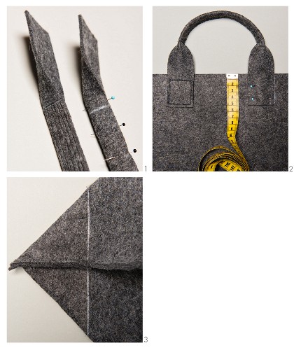 A large bag made from grey felt being made