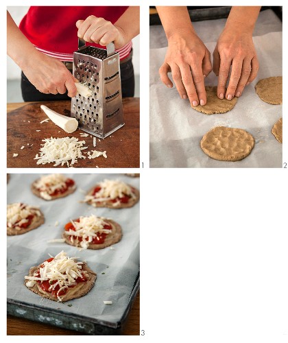 Mini vegan teff flour pizzas with Hamburg parsley being made