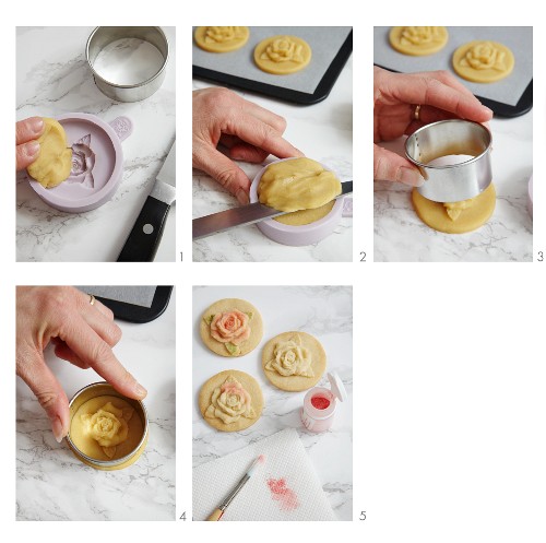 Flower biscuits being made
