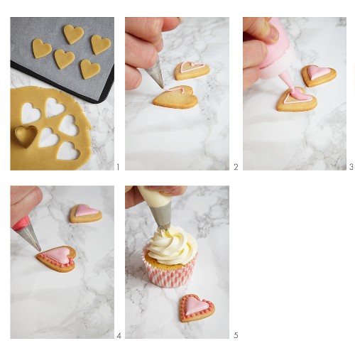 Swirl-Cupcake mit Herzplätzchen zubereiten