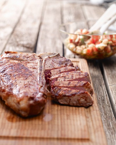 Grilled porterhouse steak with a chickpea salad
