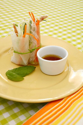 Vietnamese summer rolls with vegetables and chicken