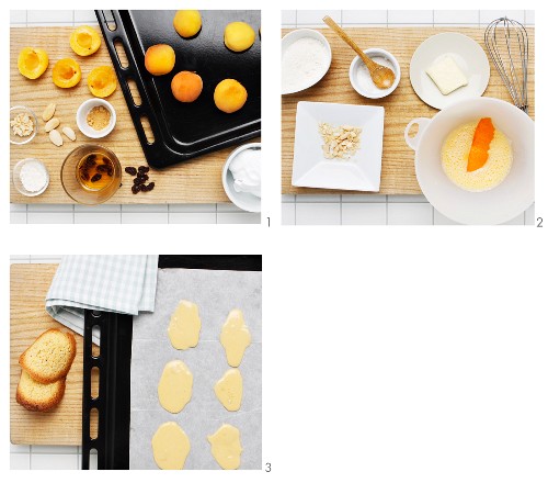 Baked apricots with almond pastries being made