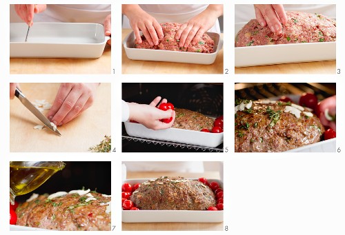 Mediterranean-style meat loaf being prepared