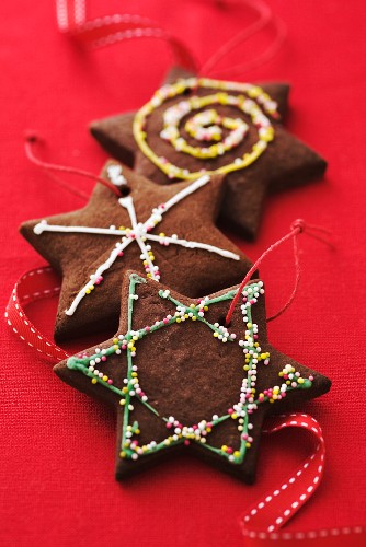 Chocolate Christmas biscuits as decorations