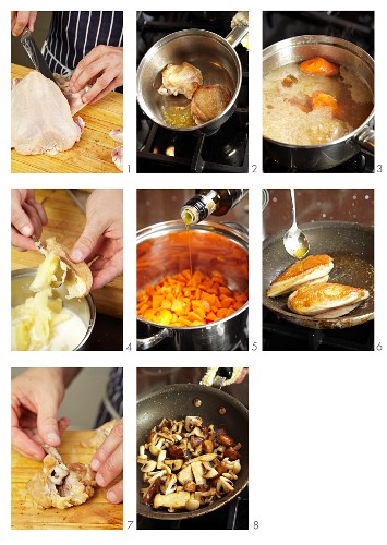 Hühnerbrust mit Pilzen & Kartoffel-Karottenpüree zubereiten