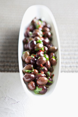 A bowl of spiced olives