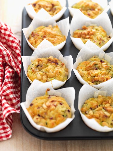 Spicy courgette and cheese muffins in paper cases