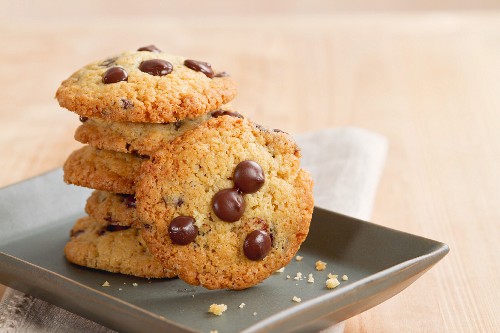 Chocolate Chip Cookies on a Striped Cloth