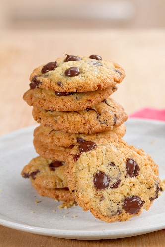 Chocolate Chip Cookies on a Striped Cloth