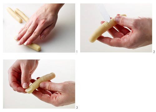 Marzipan fingers being made
