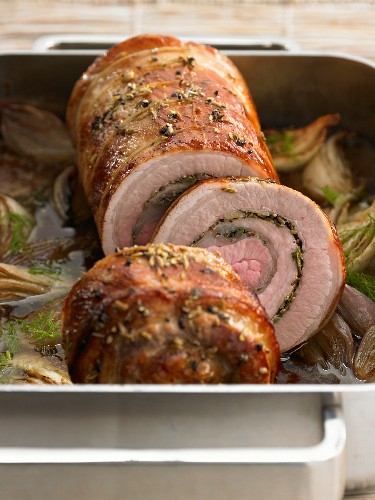 Porchetta (pork roulade with fennel and shallots)